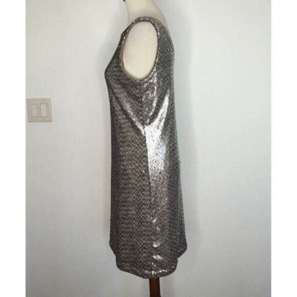 White House Black Market Sequin Dress Silver Gold M Cocktail Party Metallic - Picture 8 of 10